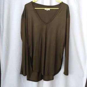Madewell Long-Sleeved Olive Green Tee with V-Neck, Small but fits like Medium